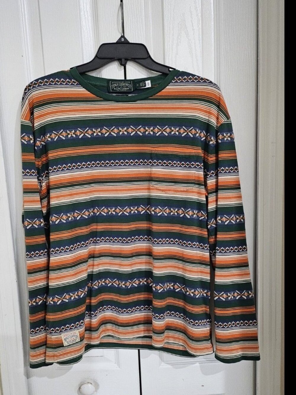 Polo Country Ralph Lauren Men's M Striped Long Sleeve Shirt Green Orange Classic - Picture 2 of 9